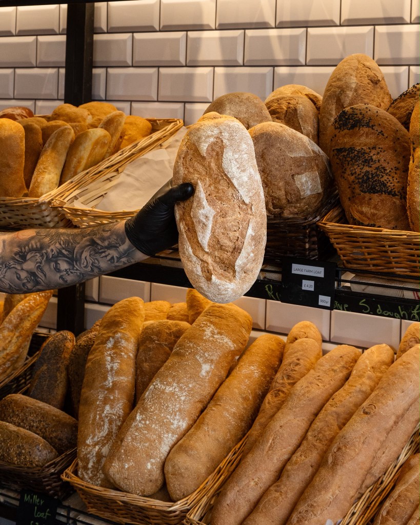 Large farm loaf held in the bakery